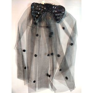 Vintage Importina Black Bow Tie with Net and Black Polka Dots Hair Clip Barrette